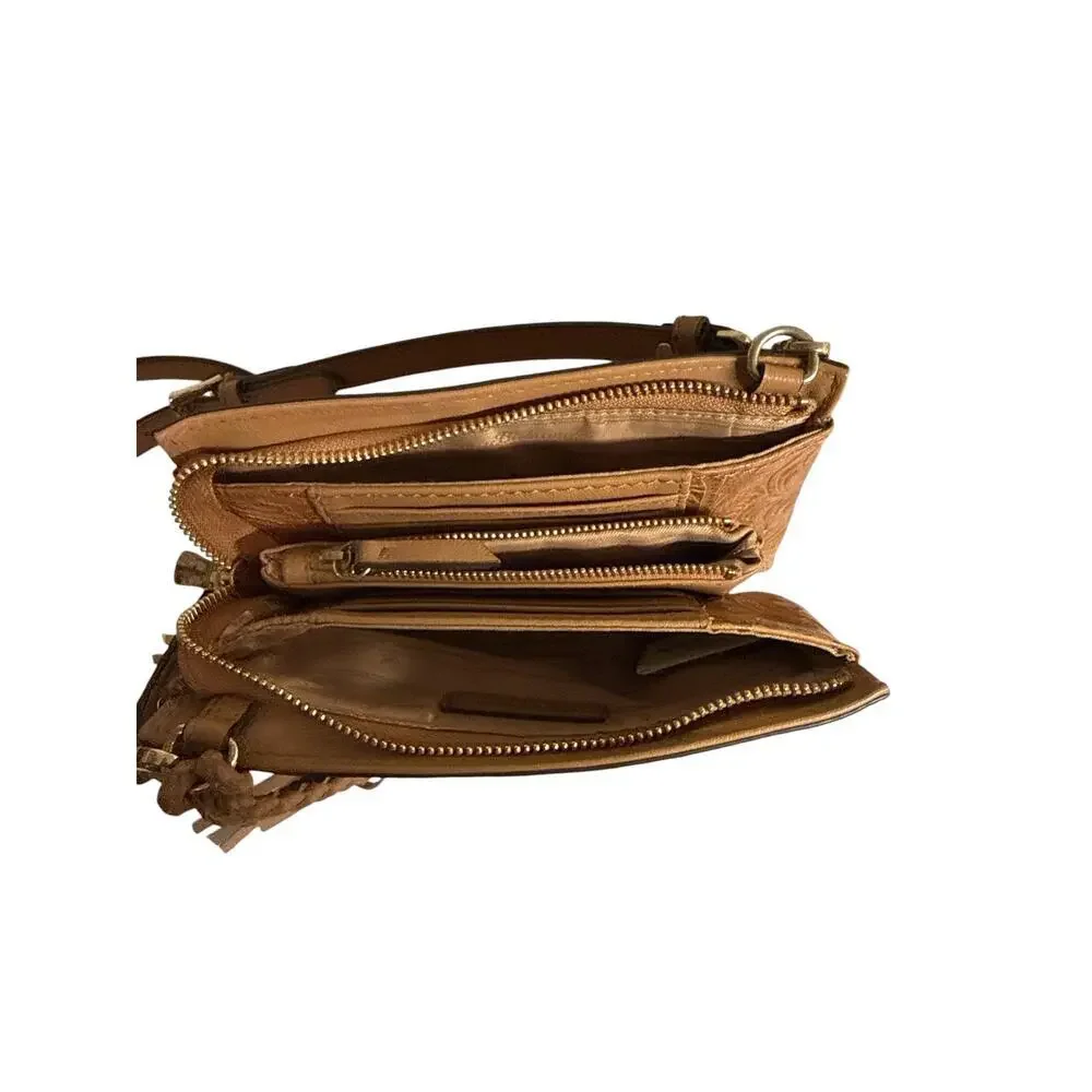 Tommy Bahama Bronze Metallic Tooled Leather Crossbody Wallet Bag